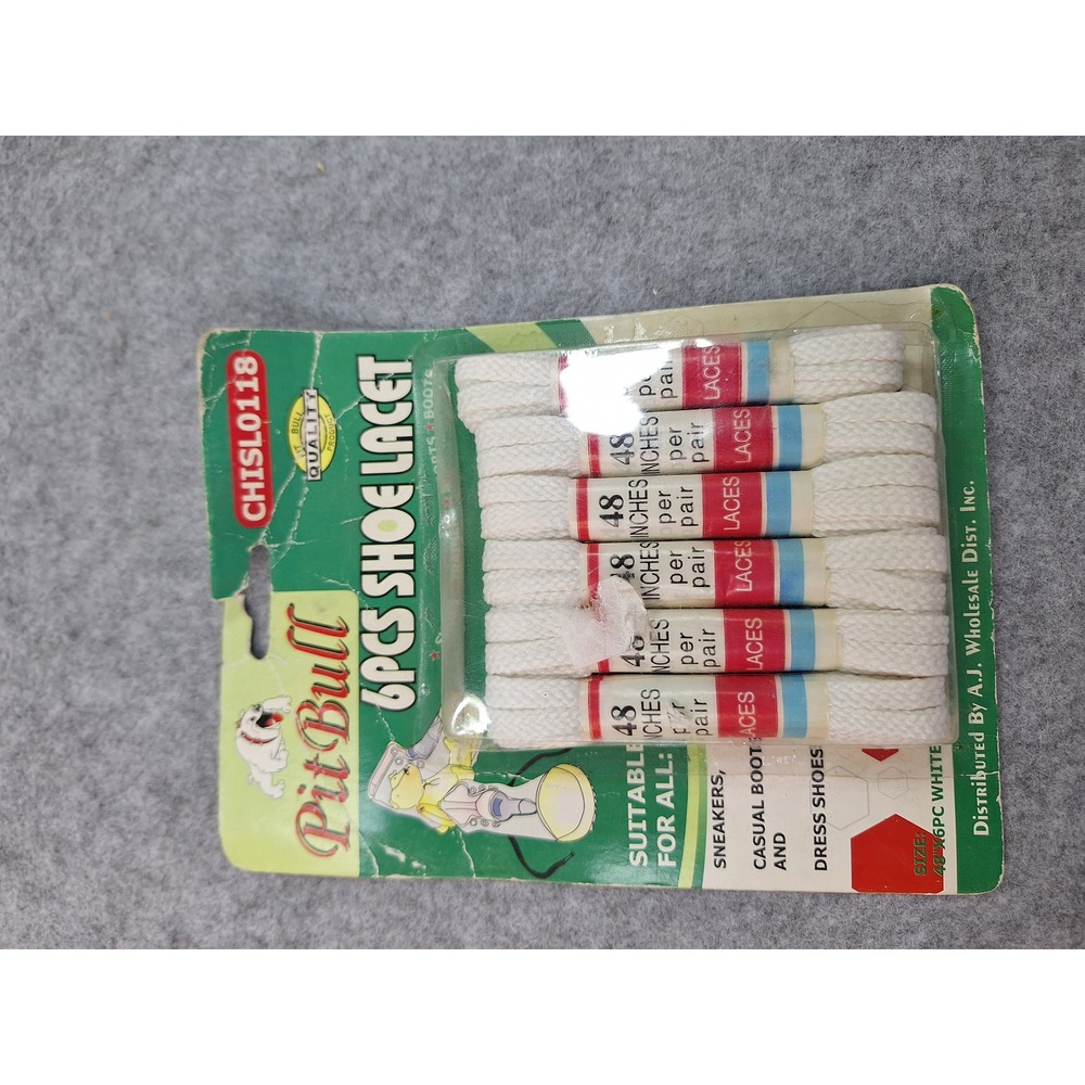 Pit Bull 6 Pairs White Shoelaces 48 Inch Flat Replacement Laces Vintage NOS